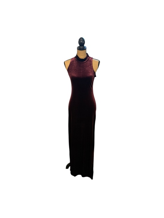 MINKPINK Dresses & Skirts - MINKPINK Women M Burgundy Velvet Maxi Dress Mock Neck Whimsigoth Gothic Slit